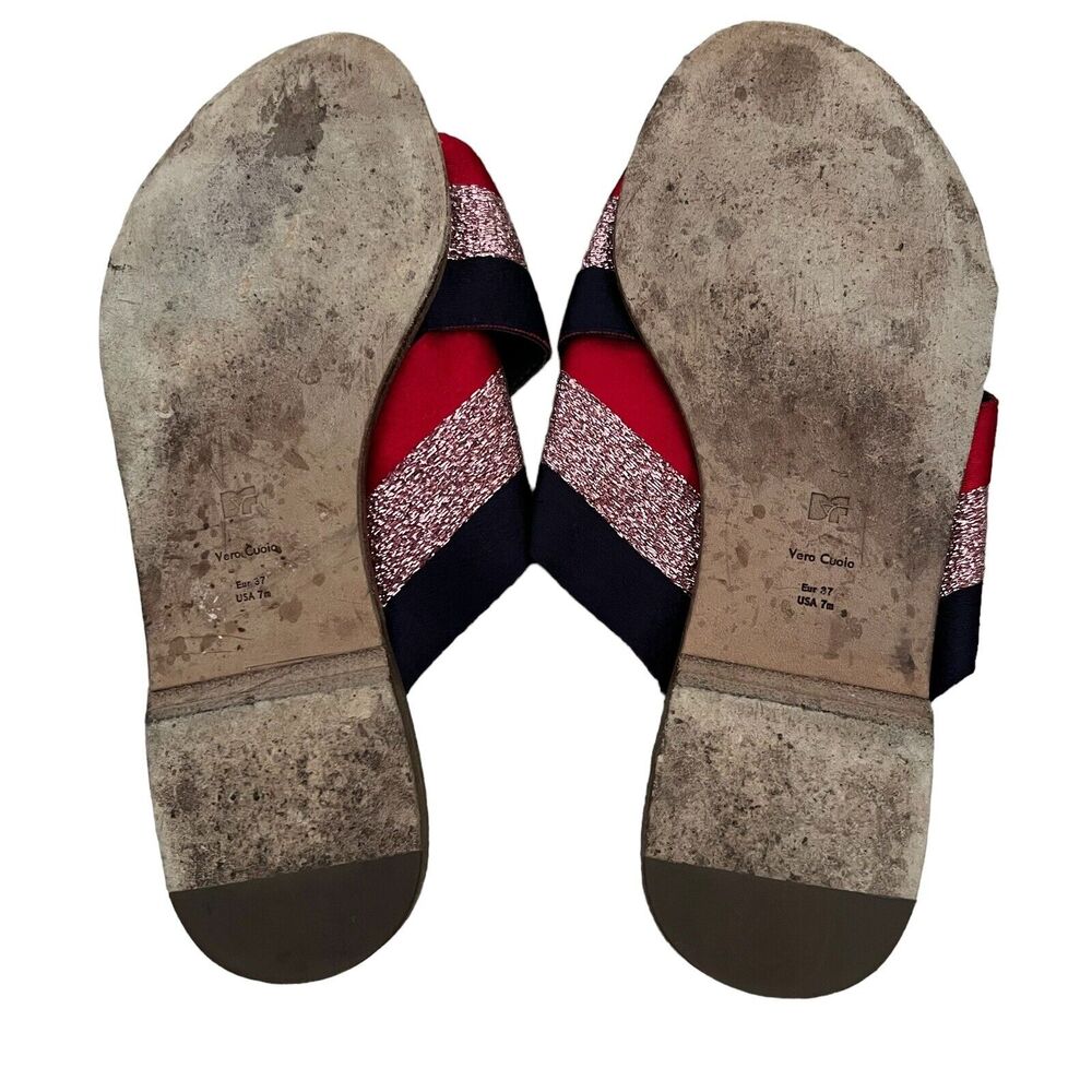 🌵 Diane von Furstenberg Bailie Metallic Red Blue Slip-On Flat Sandals - Size 7.5 - Picture 7 of 9
